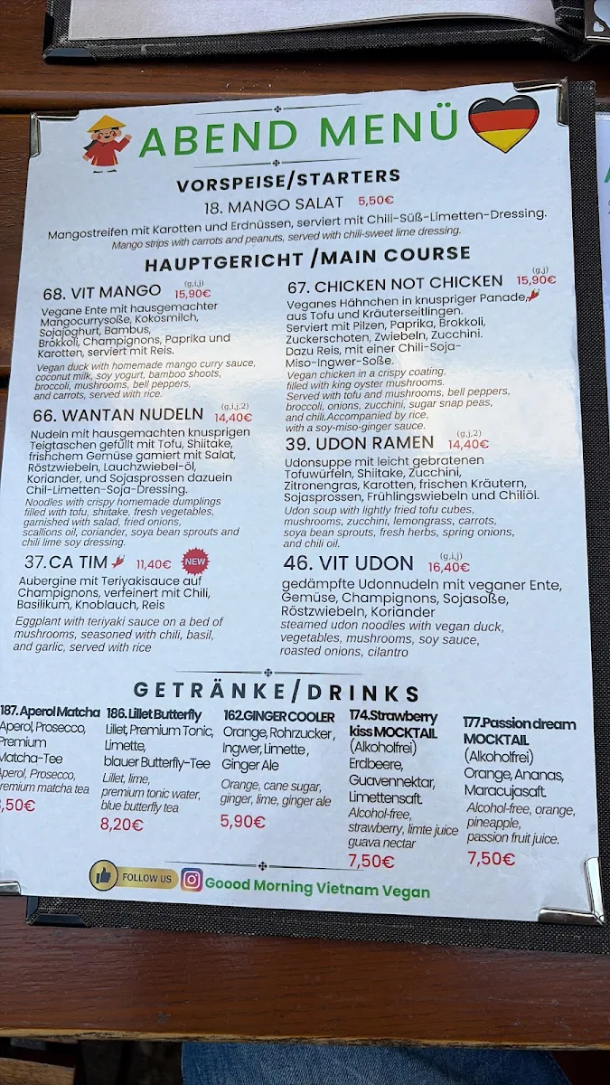 Speisekarte, Good Morning Vietnam Vegan