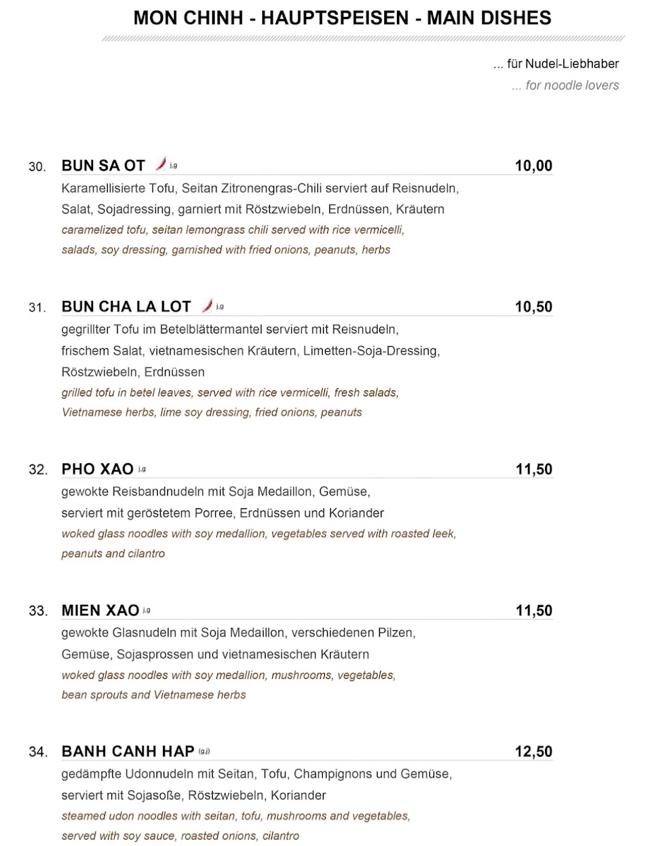 Speisekarte, Good Morning Vietnam Vegan