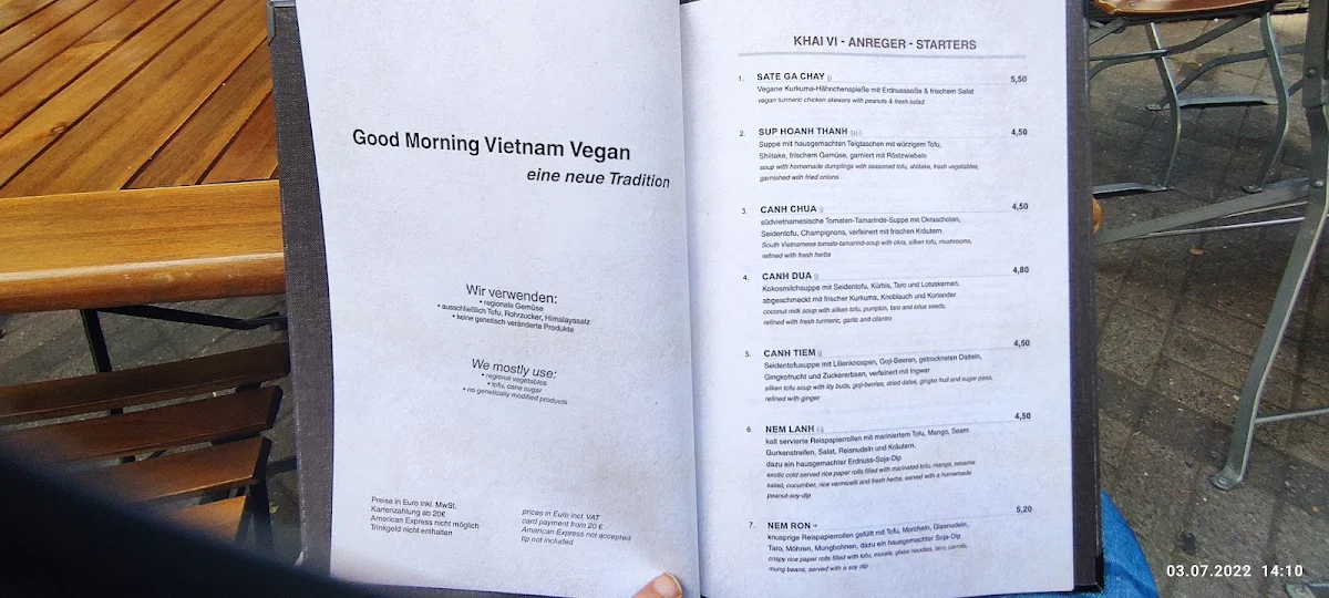 Speisekarte, Good Morning Vietnam Vegan