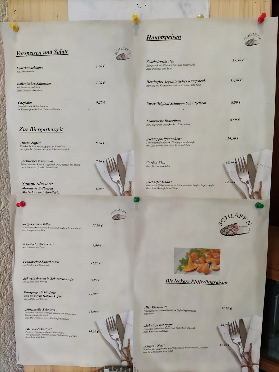 Speisekarte, Gasthaus Schlappn