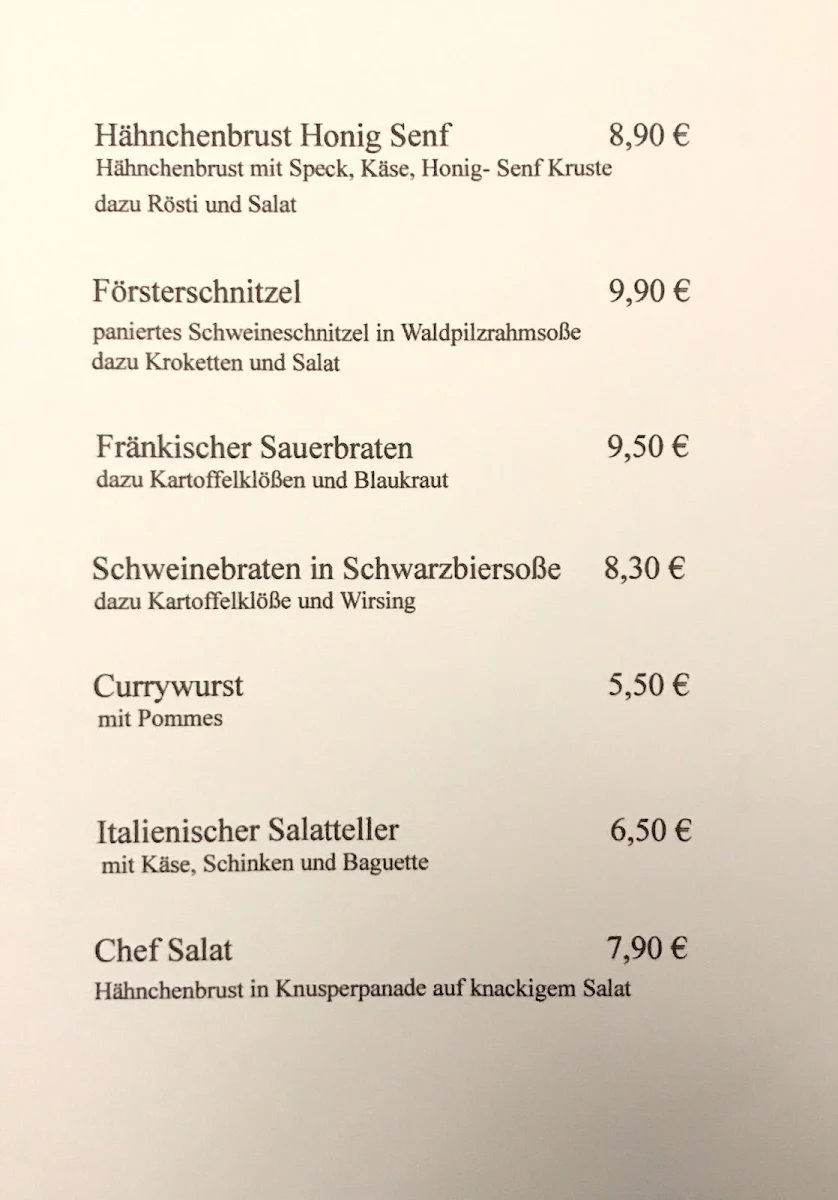 Speisekarte, Gasthaus Schlappn