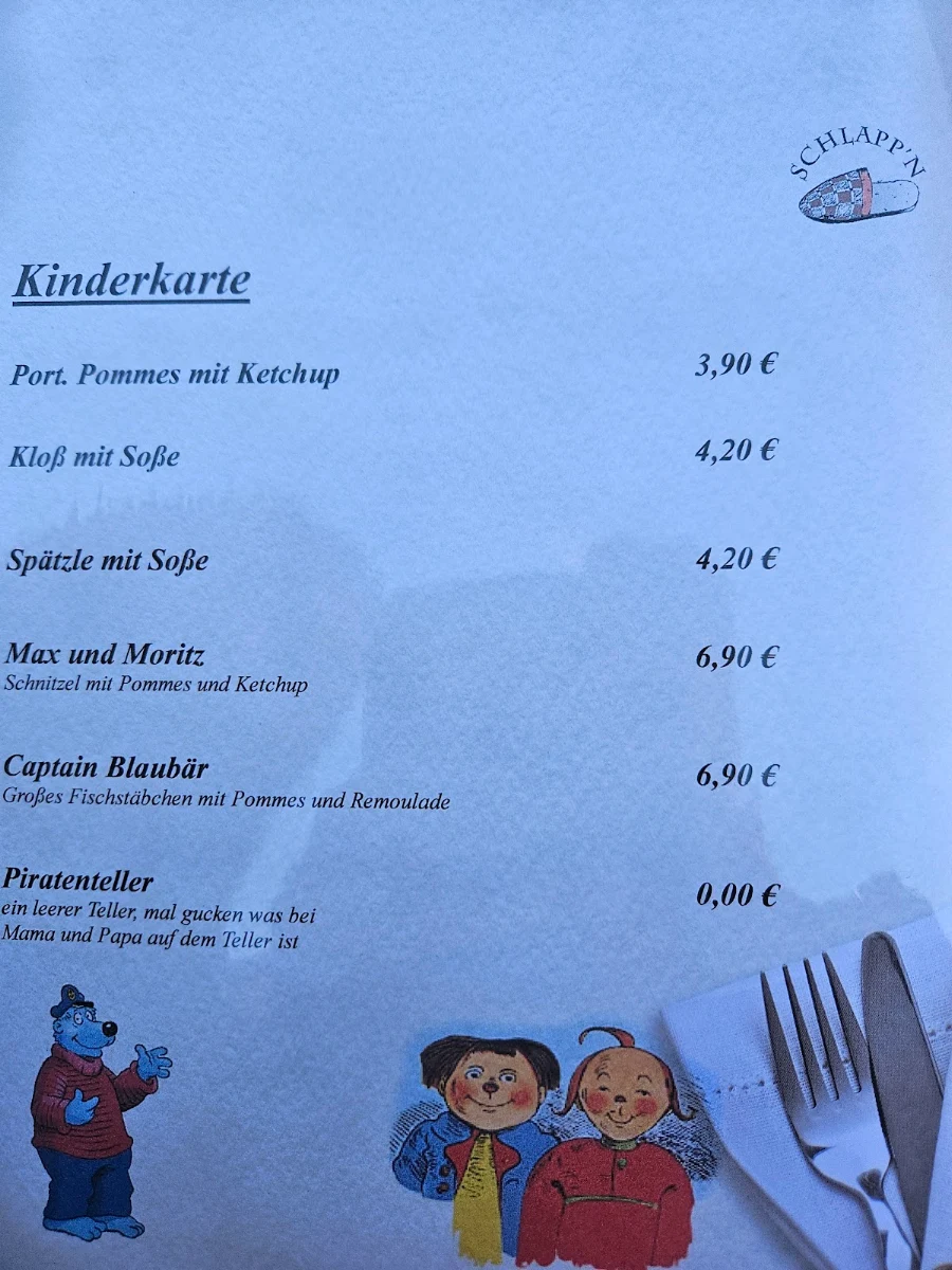 Speisekarte, Gasthaus Schlappn
