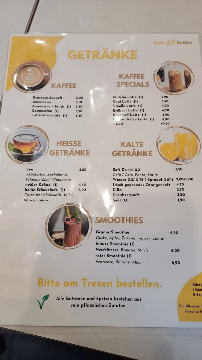 Speisekarte, Oats and Coffee / Frühstück, Bowls, Café