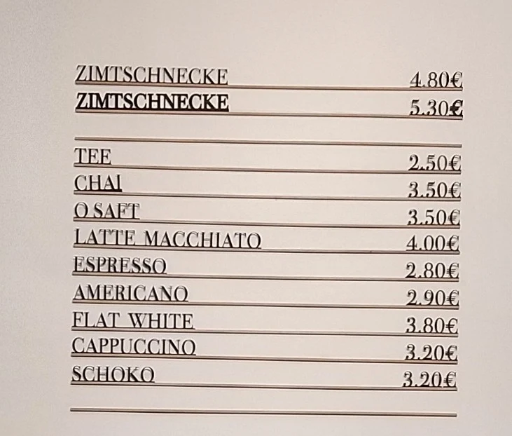 Speisekarte, Die Zimtschnecke Kreuzberg