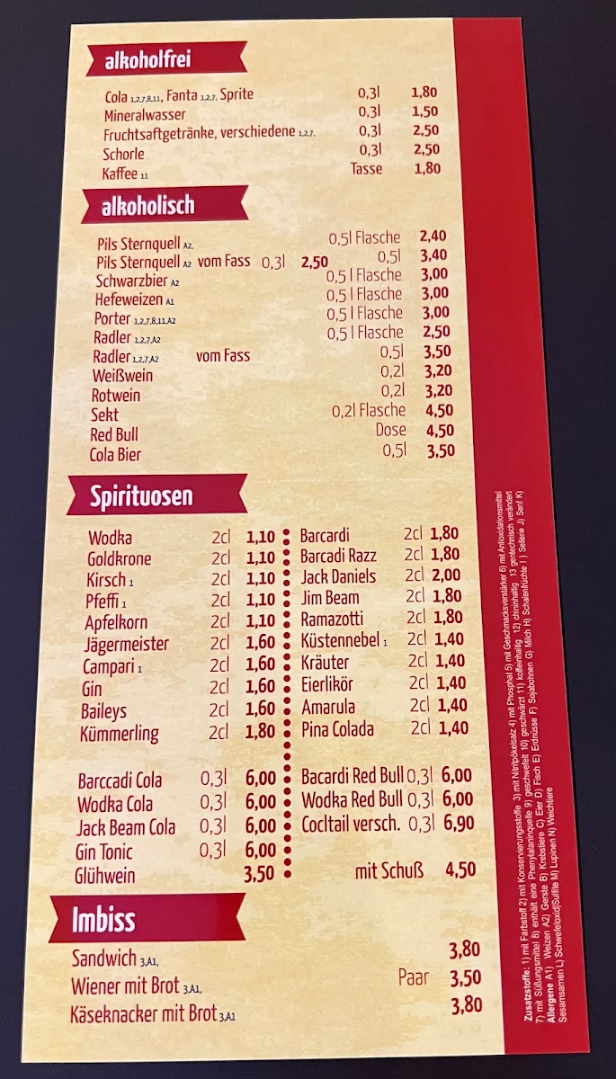 Speisekarte, Café & Sportsbar Auerbach/Vogtland