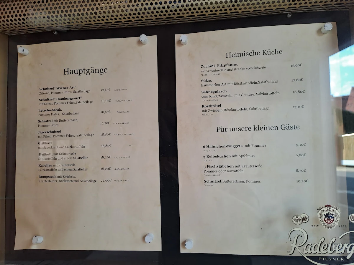 Speisekarte, Gaststätte Zur Linde - Mario Kästner