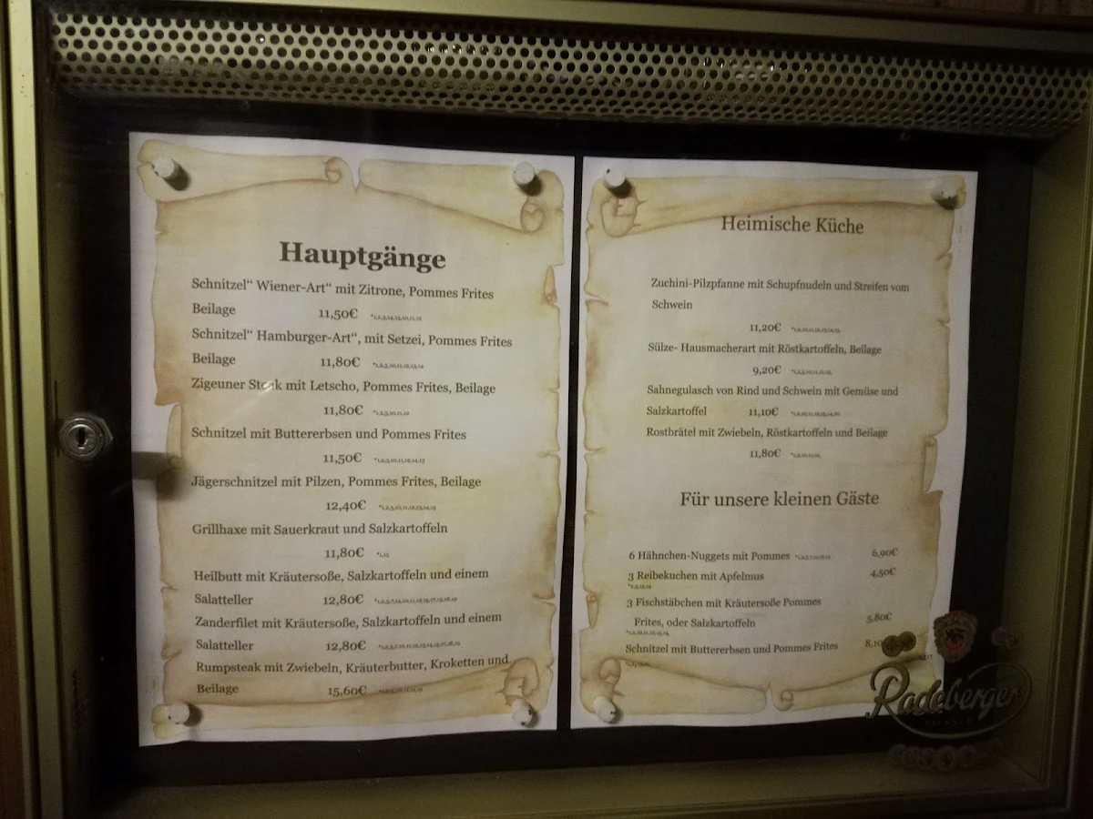 Speisekarte, Gaststätte Zur Linde - Mario Kästner