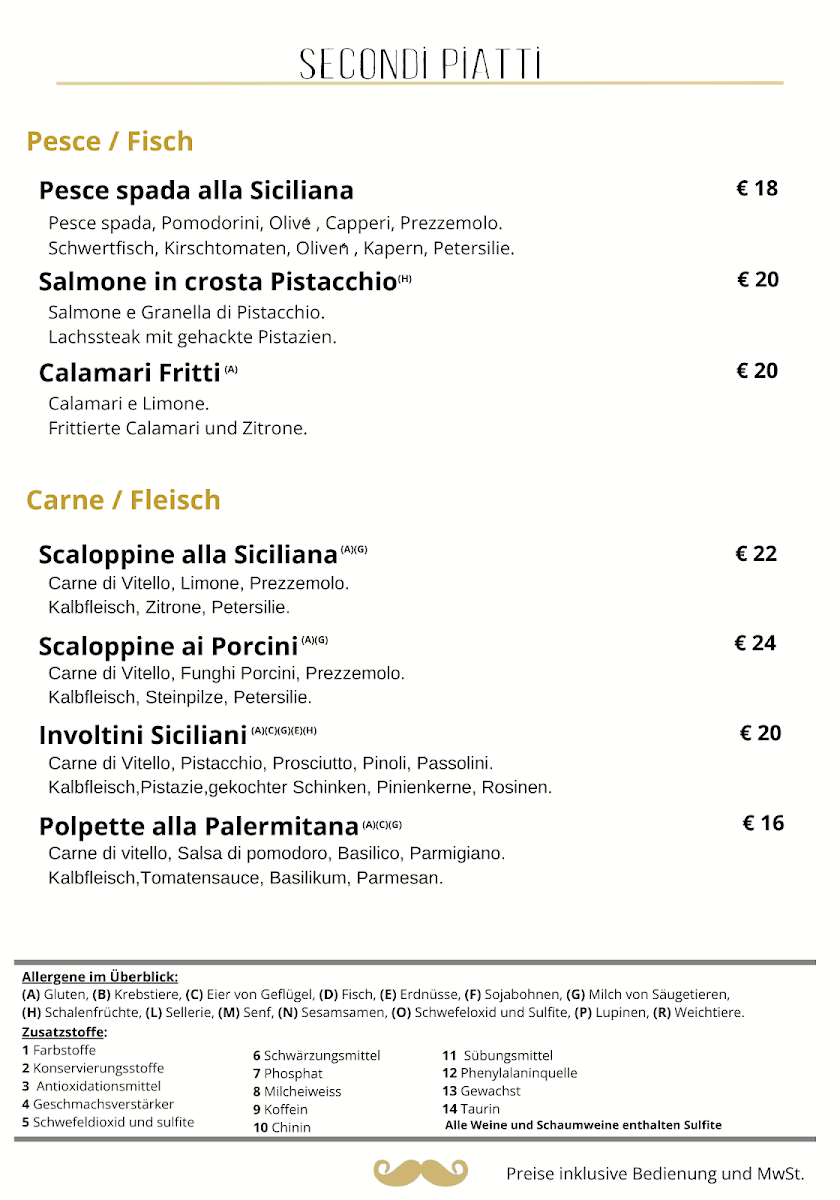 Speisekarte, Baffo Italienisches Restaurant | Sizilianische Küche