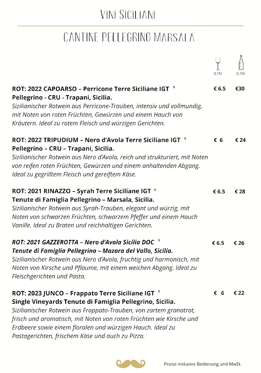 Speisekarte, Baffo Italienisches Restaurant | Sizilianische Küche