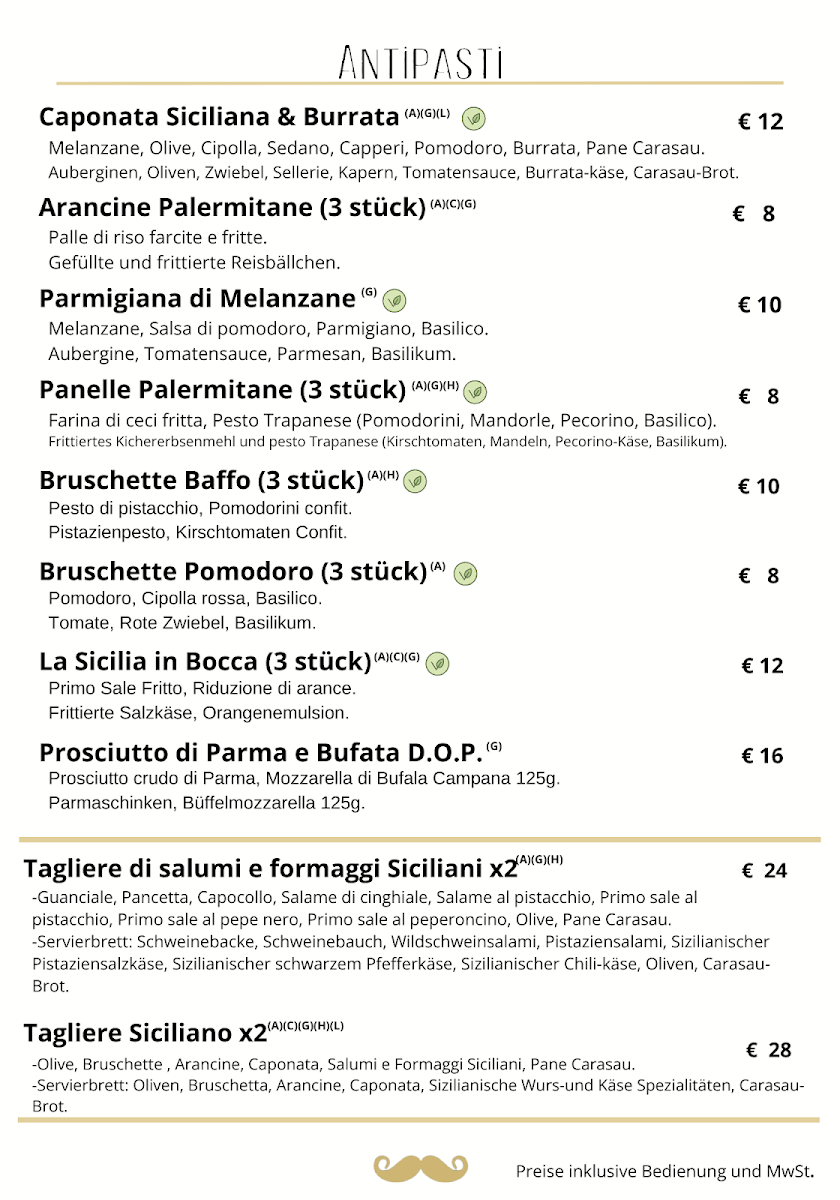 Speisekarte, Baffo Italienisches Restaurant | Sizilianische Küche
