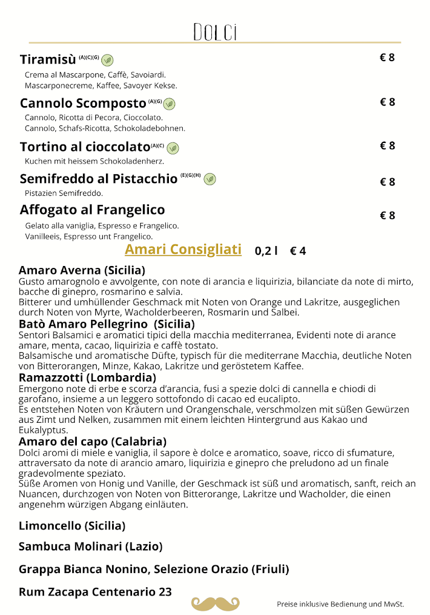 Speisekarte, Baffo Italienisches Restaurant | Sizilianische Küche