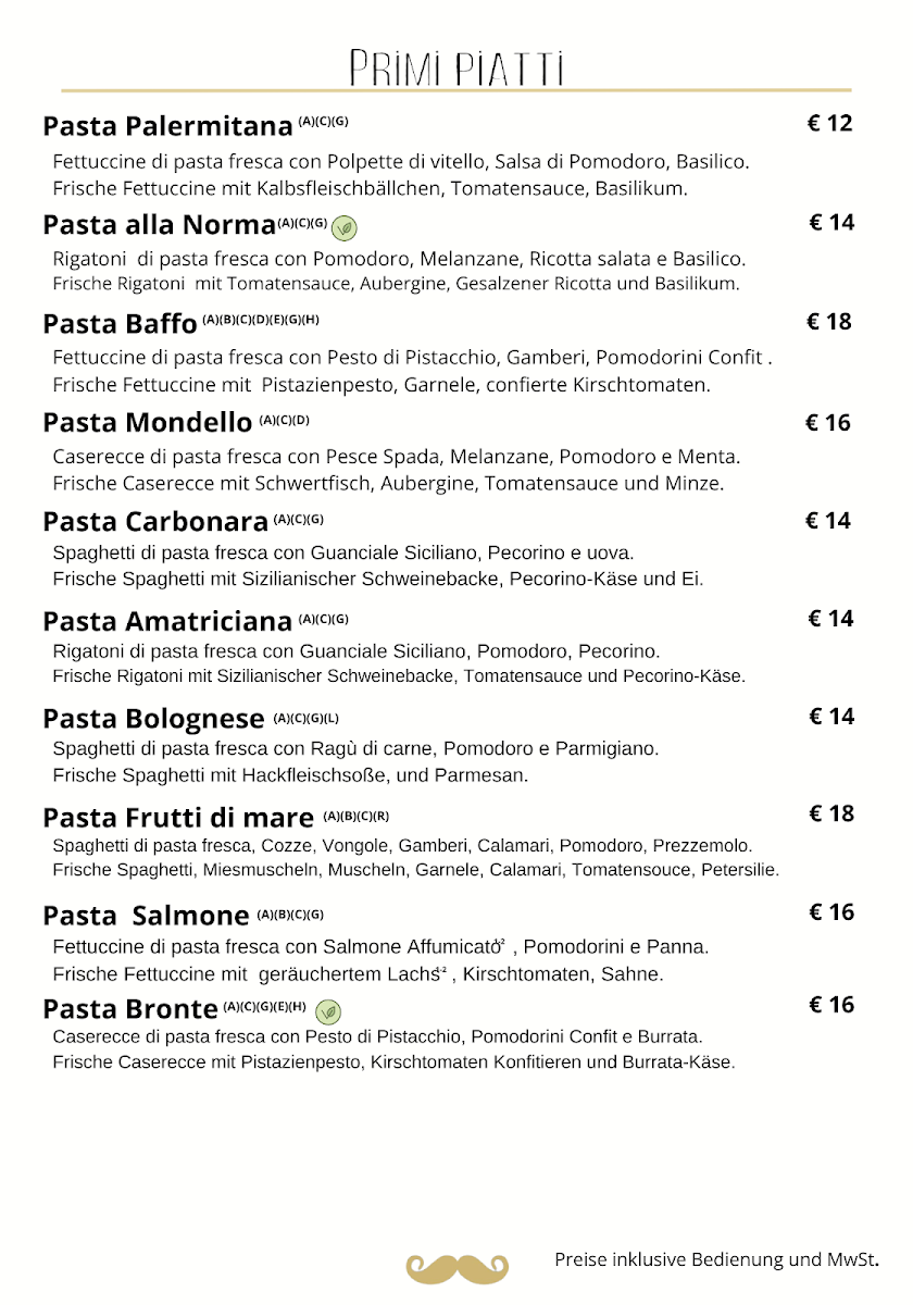 Speisekarte, Baffo Italienisches Restaurant | Sizilianische Küche