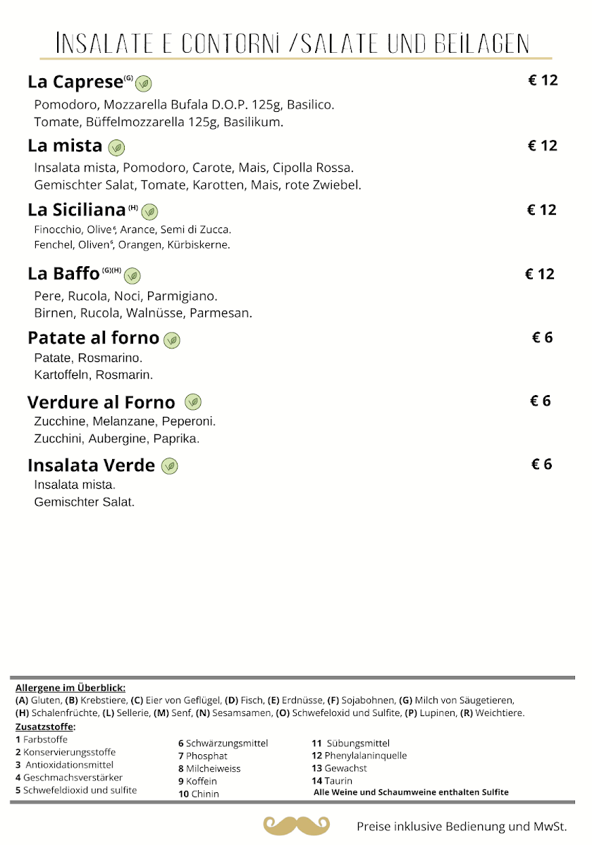 Speisekarte, Baffo Italienisches Restaurant | Sizilianische Küche