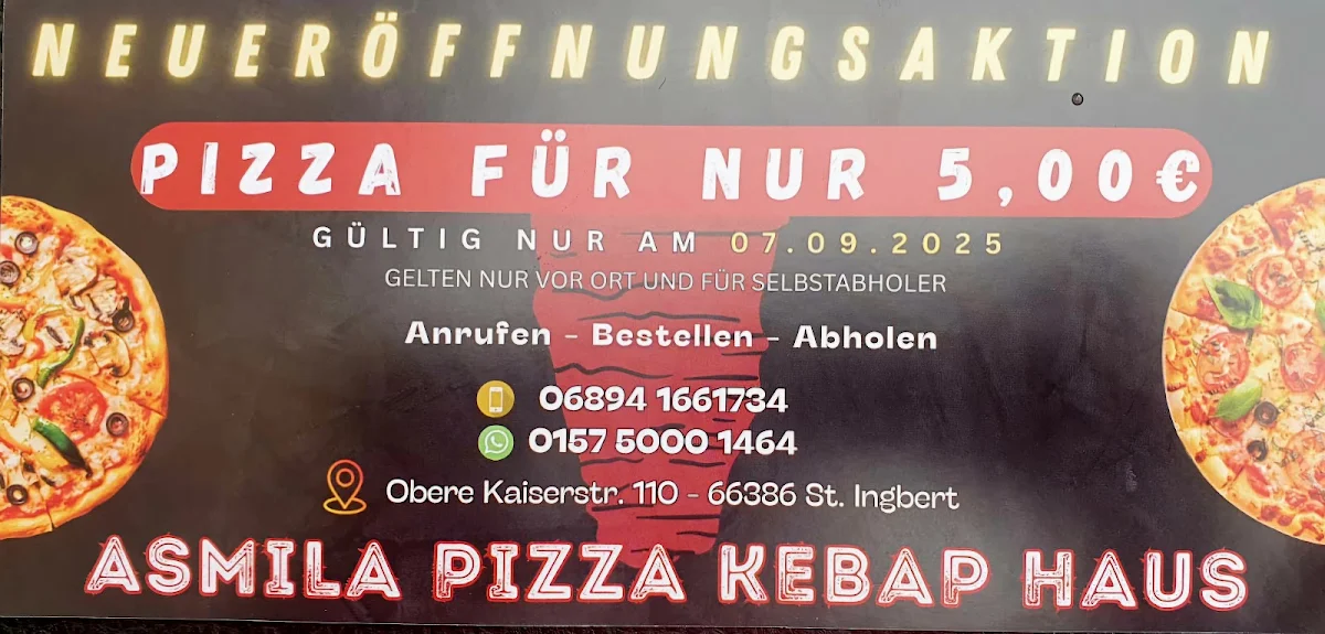 Speisekarte, Asmila Pizza & Kebap Haus