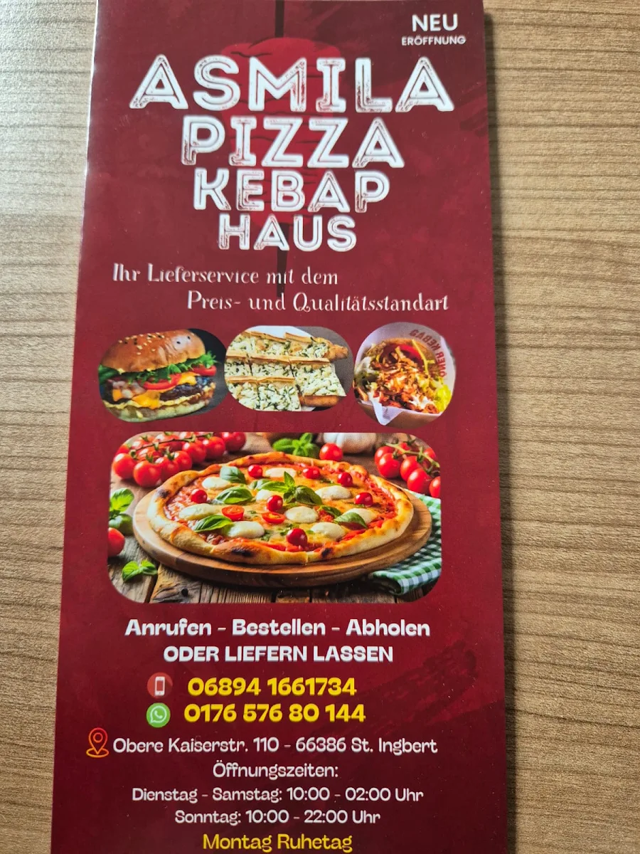 Speisekarte, Asmila Pizza & Kebap Haus