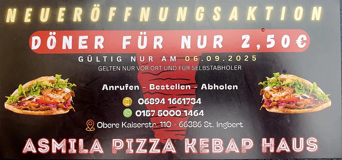 Speisekarte, Asmila Pizza & Kebap Haus