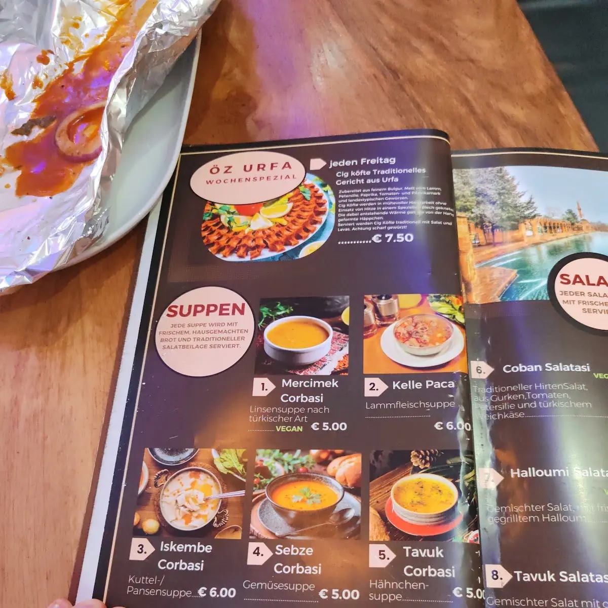 Speisekarte, ÖZ URFA- türkisches Restaurant und Grillhaus