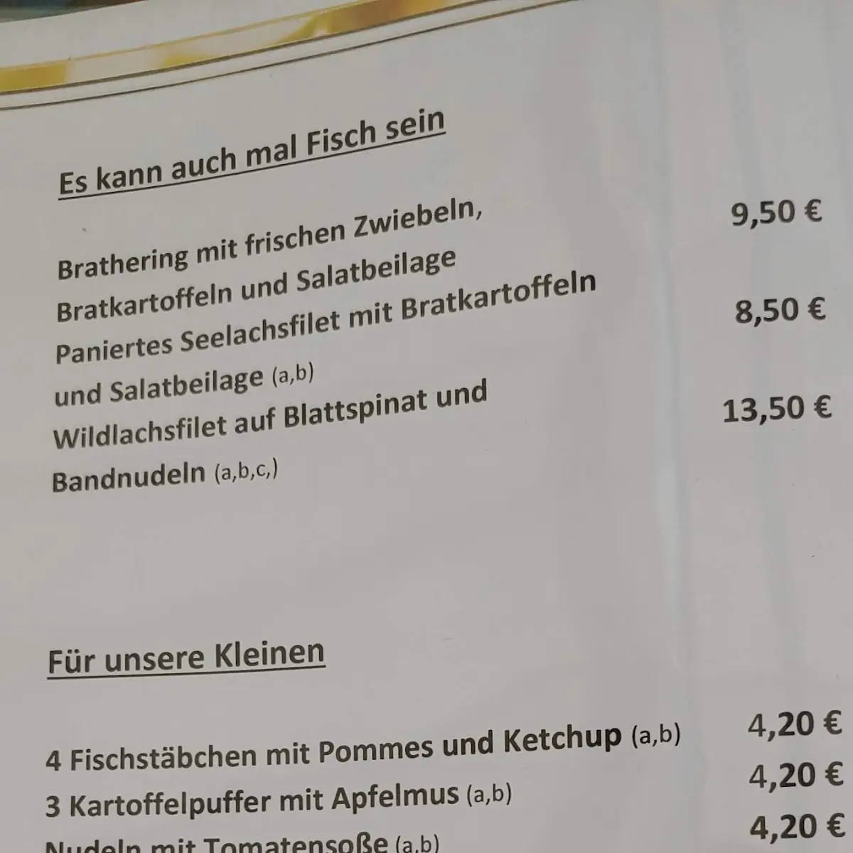 Speisekarte, Gartenlokal An der Lache