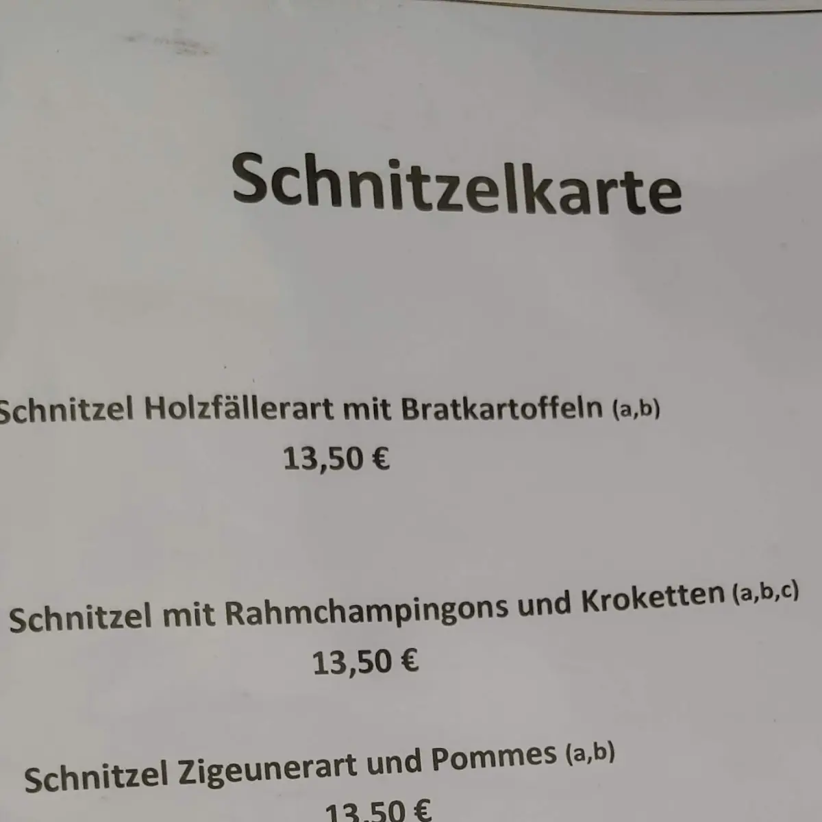 Speisekarte, Gartenlokal An der Lache