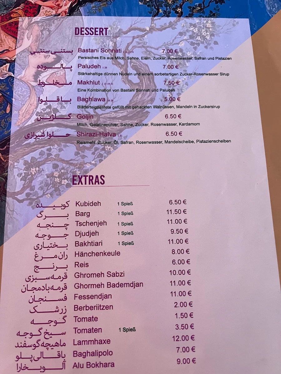 Speisekarte, Shiraz