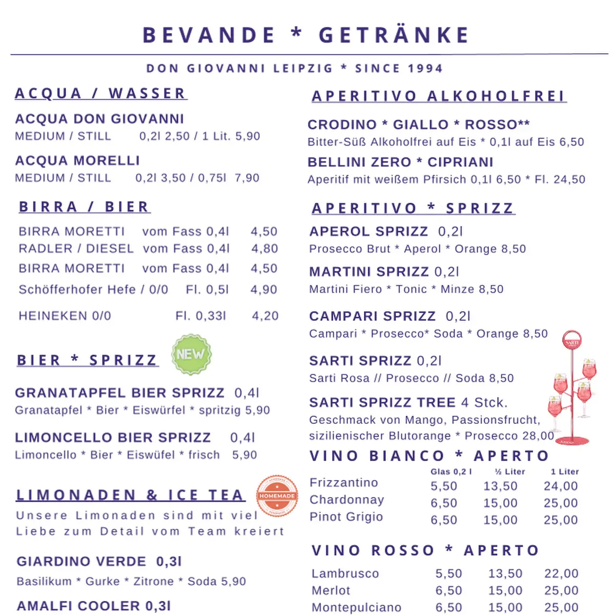 Speisekarte, Don Giovanni Leipzig