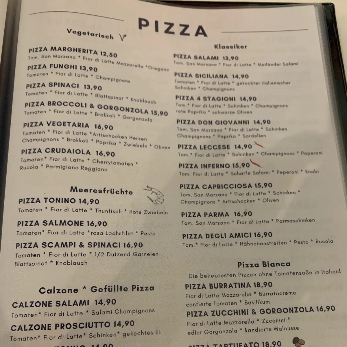 Speisekarte, Don Giovanni Leipzig