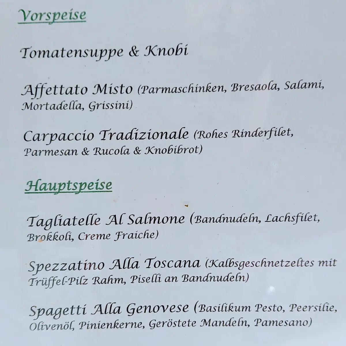 Speisekarte, Don Giovanni Leipzig