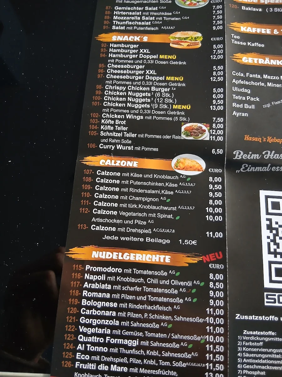 Speisekarte, Döner-Pizza-Kebab Hasans