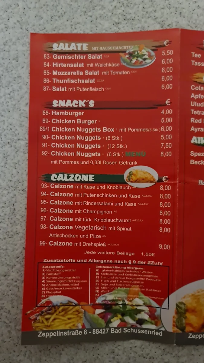 Speisekarte, Döner-Pizza-Kebab Hasans