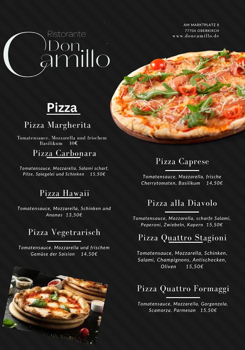 Speisekarte, Ristorante-Pizzeria Don Camillo Oberkirch