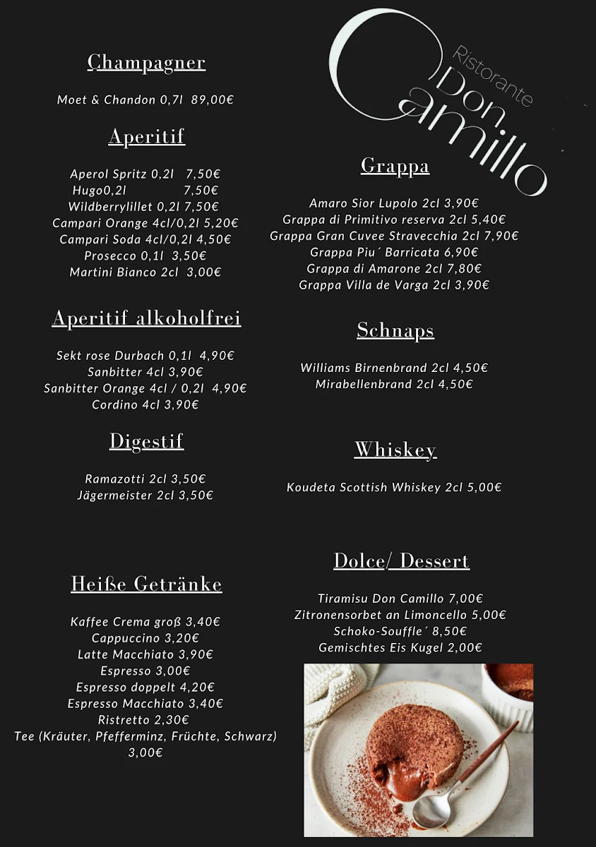 Speisekarte, Ristorante-Pizzeria Don Camillo Oberkirch