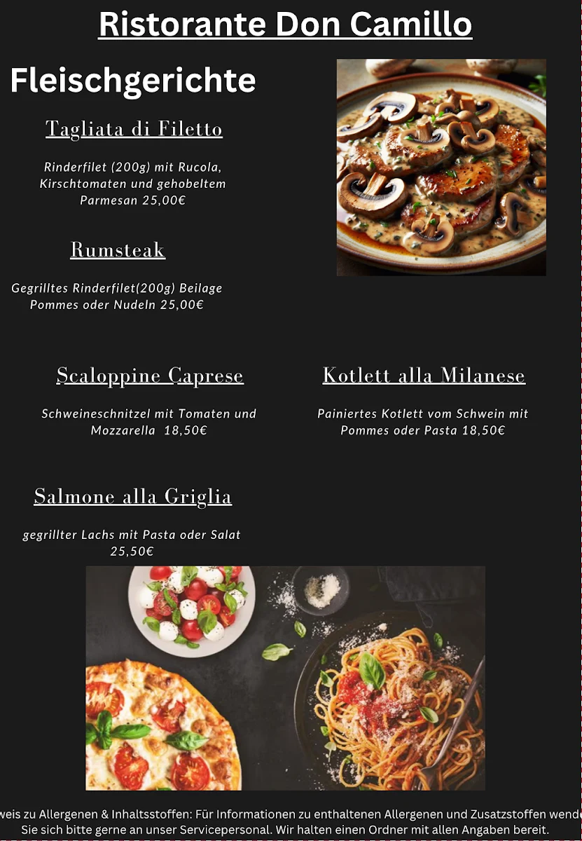 Speisekarte, Ristorante-Pizzeria Don Camillo Oberkirch