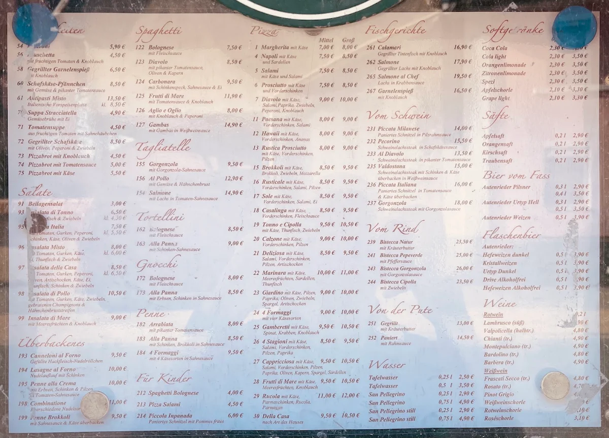 Speisekarte, Pizzeria Rusticale