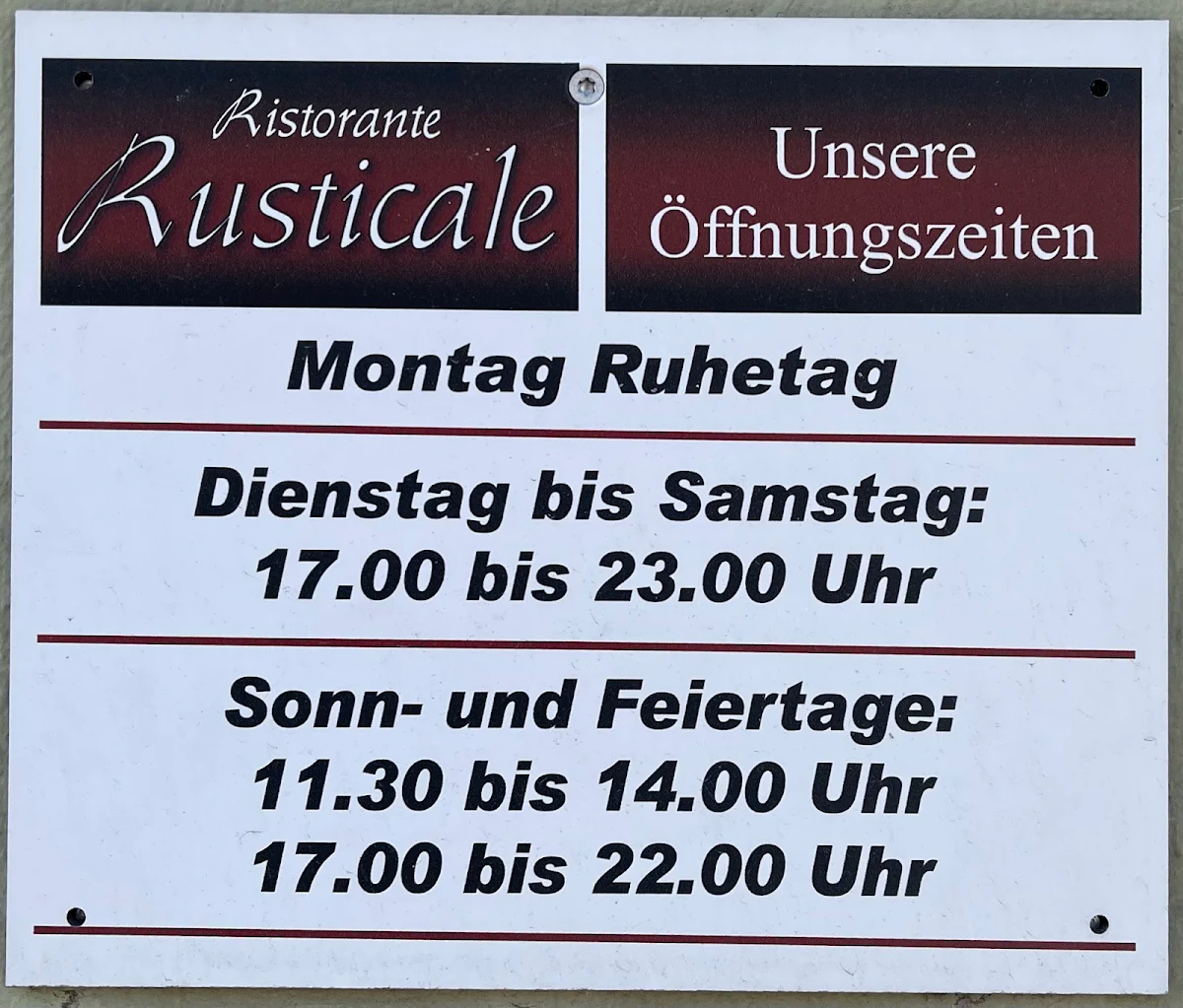 Speisekarte, Pizzeria Rusticale