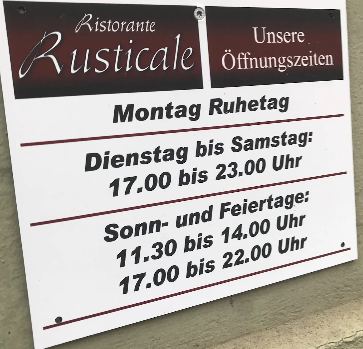 Speisekarte, Pizzeria Rusticale