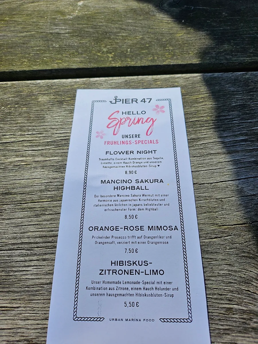 Speisekarte, Pier 47