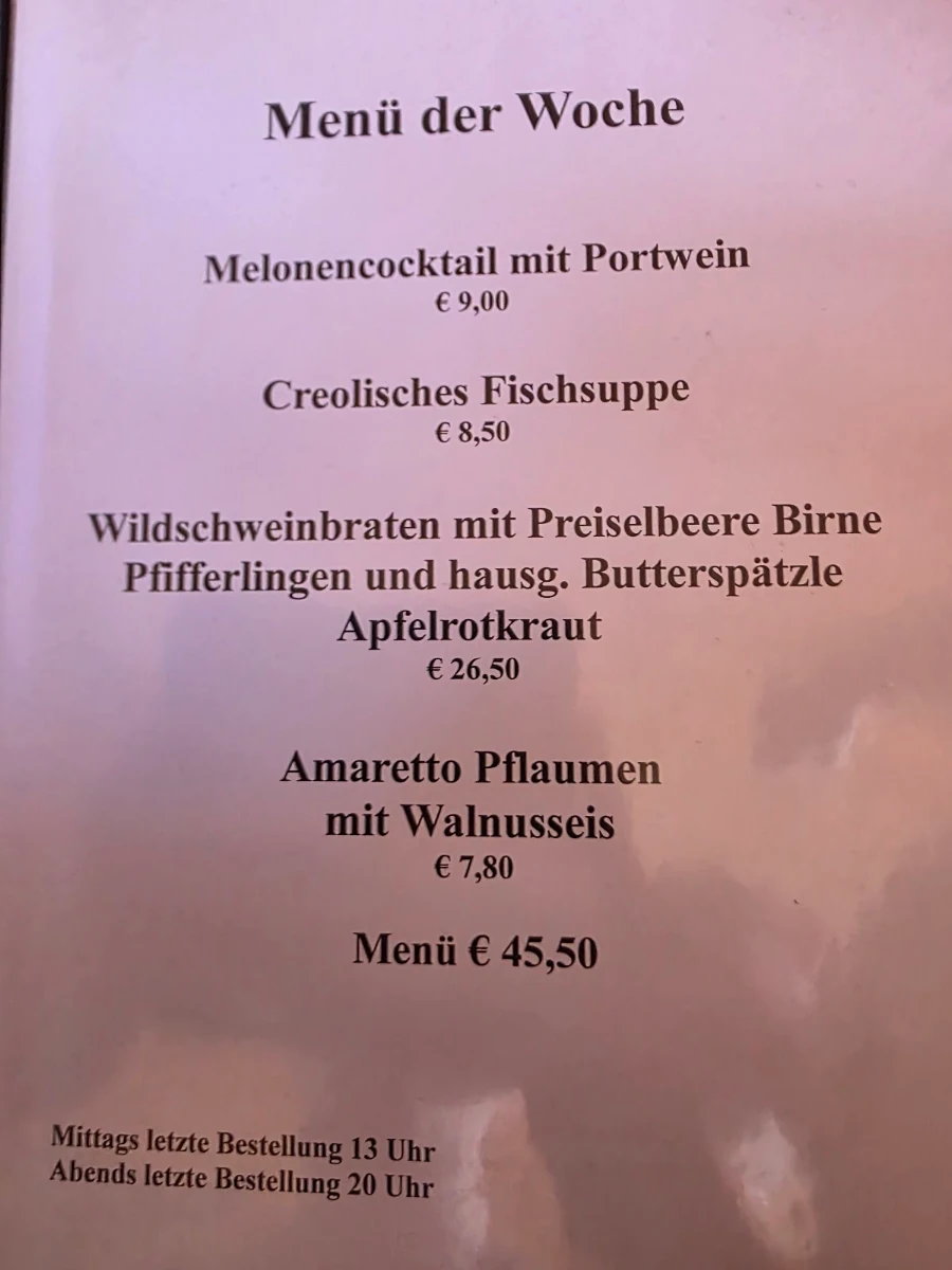 Speisekarte, Sonnenstück