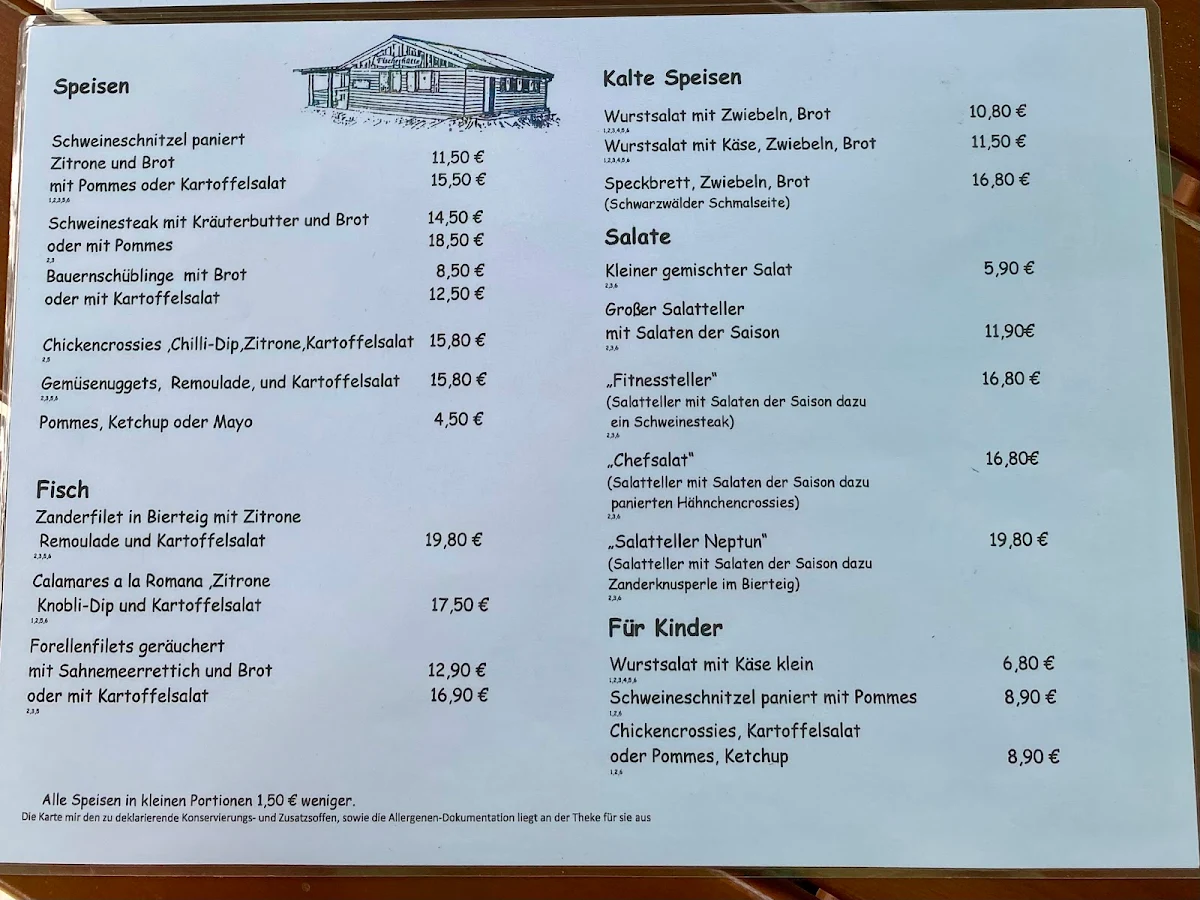 Speisekarte, Fischerhütte am Dreispitz