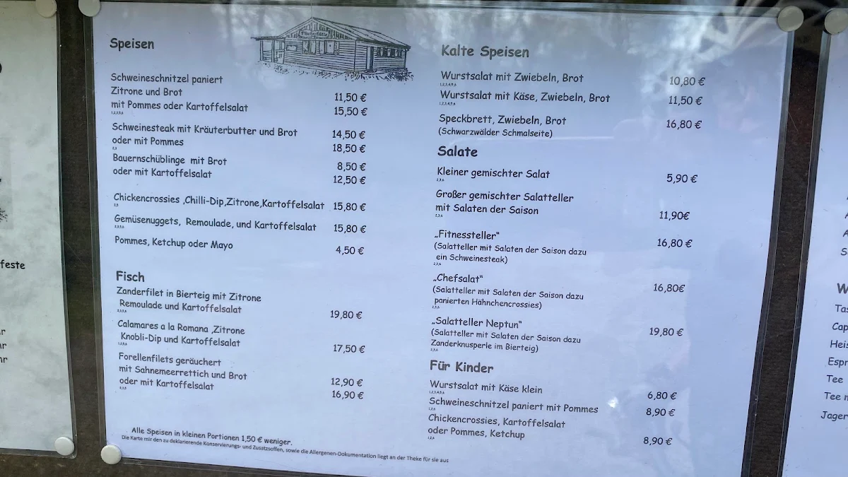 Speisekarte, Fischerhütte am Dreispitz