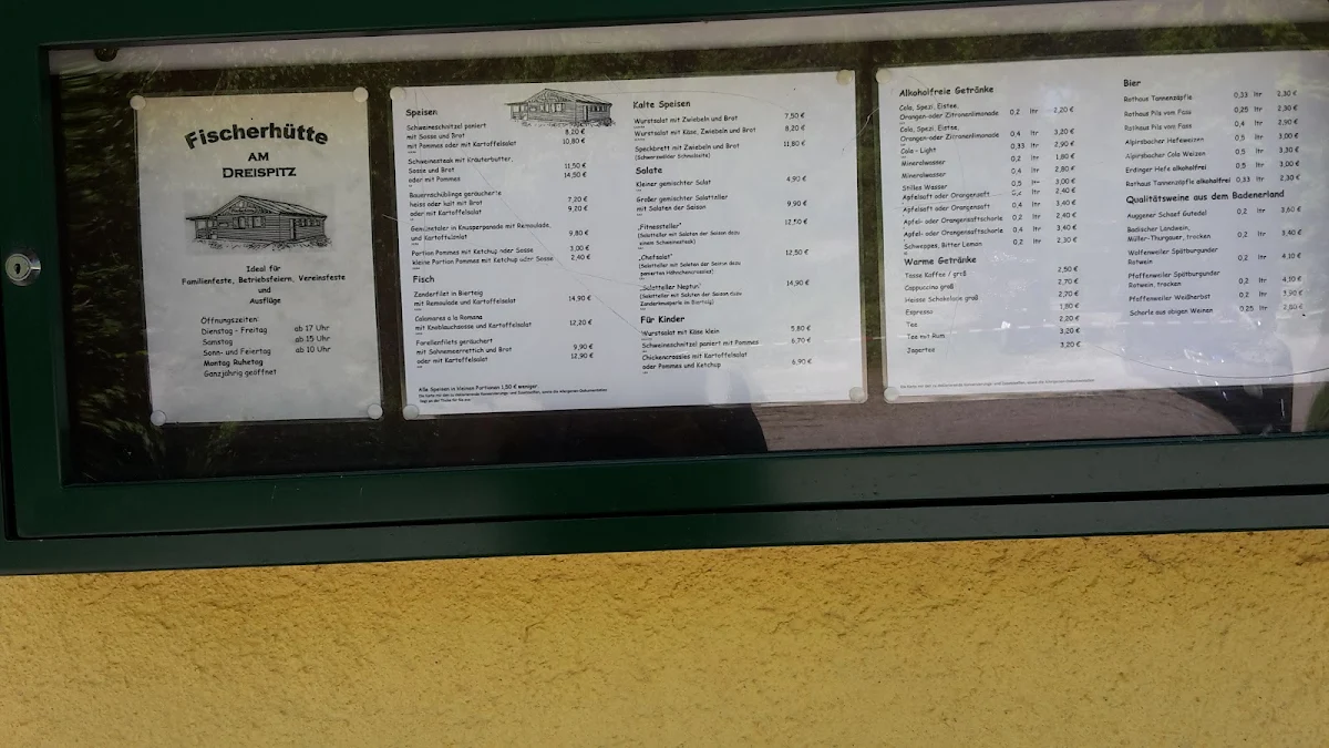 Speisekarte, Fischerhütte am Dreispitz