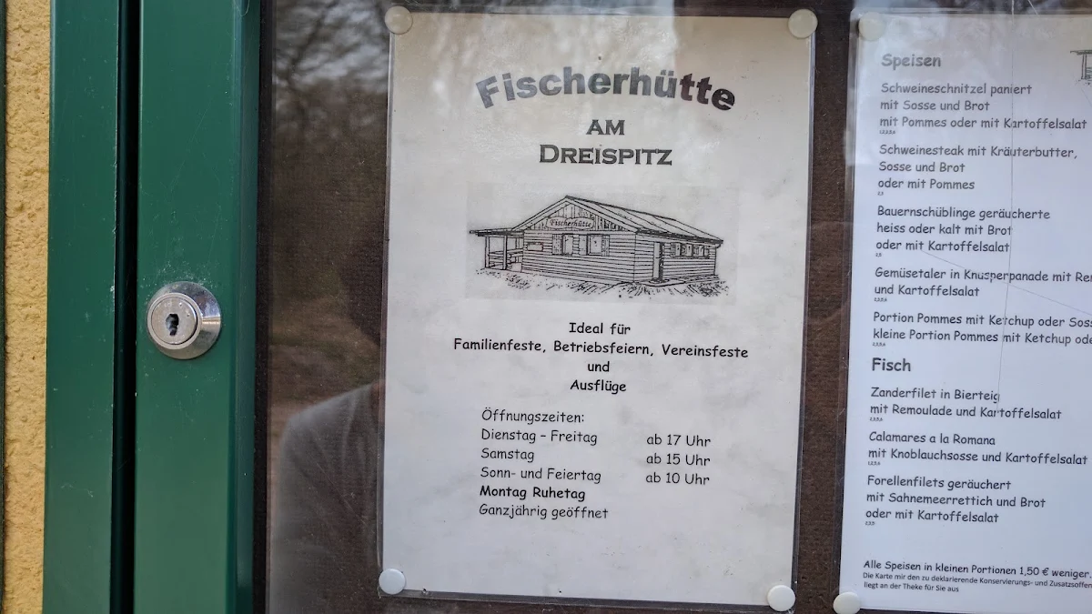 Speisekarte, Fischerhütte am Dreispitz