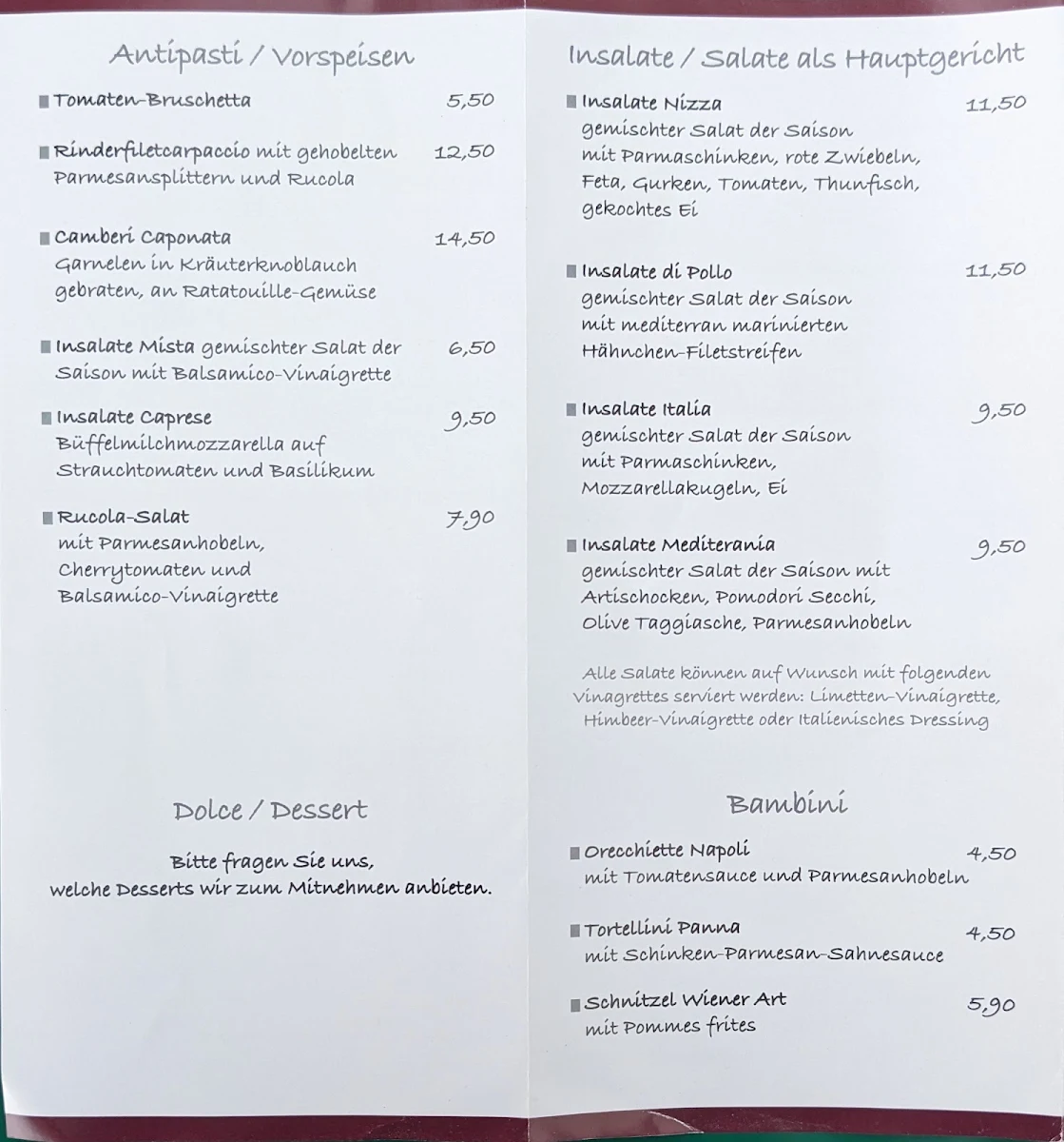 Speisekarte, Ristorante Da Toni - Domenico Potenza