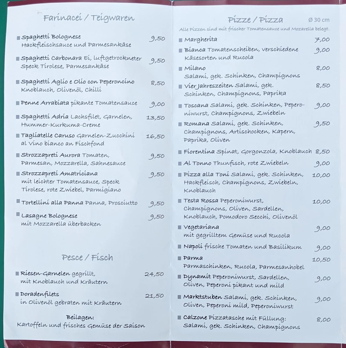 Speisekarte, Ristorante Da Toni - Domenico Potenza