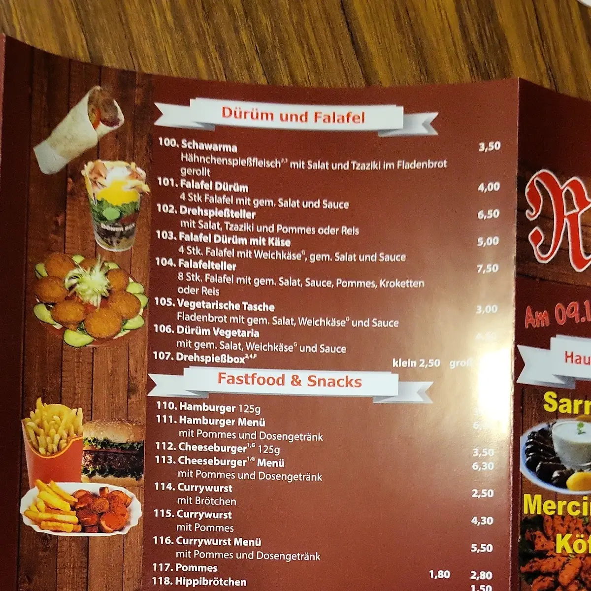 Speisekarte, Gastrokneipe Rotes Haus Witzenhausen