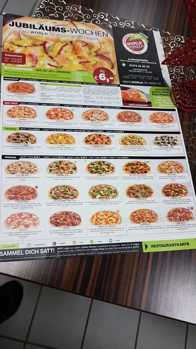 Speisekarte, WORLD OF PIZZA Ludwigsfelde