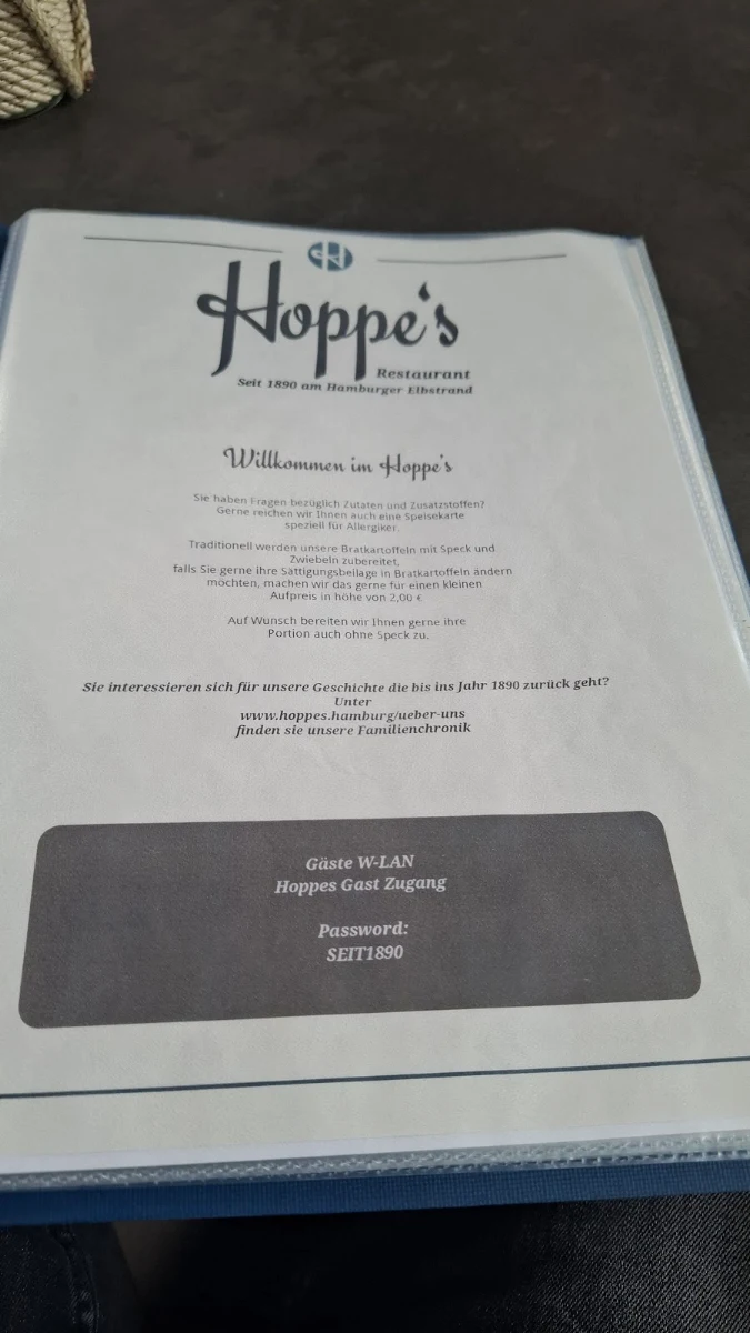 Speisekarte, Hoppe’s Restaurant