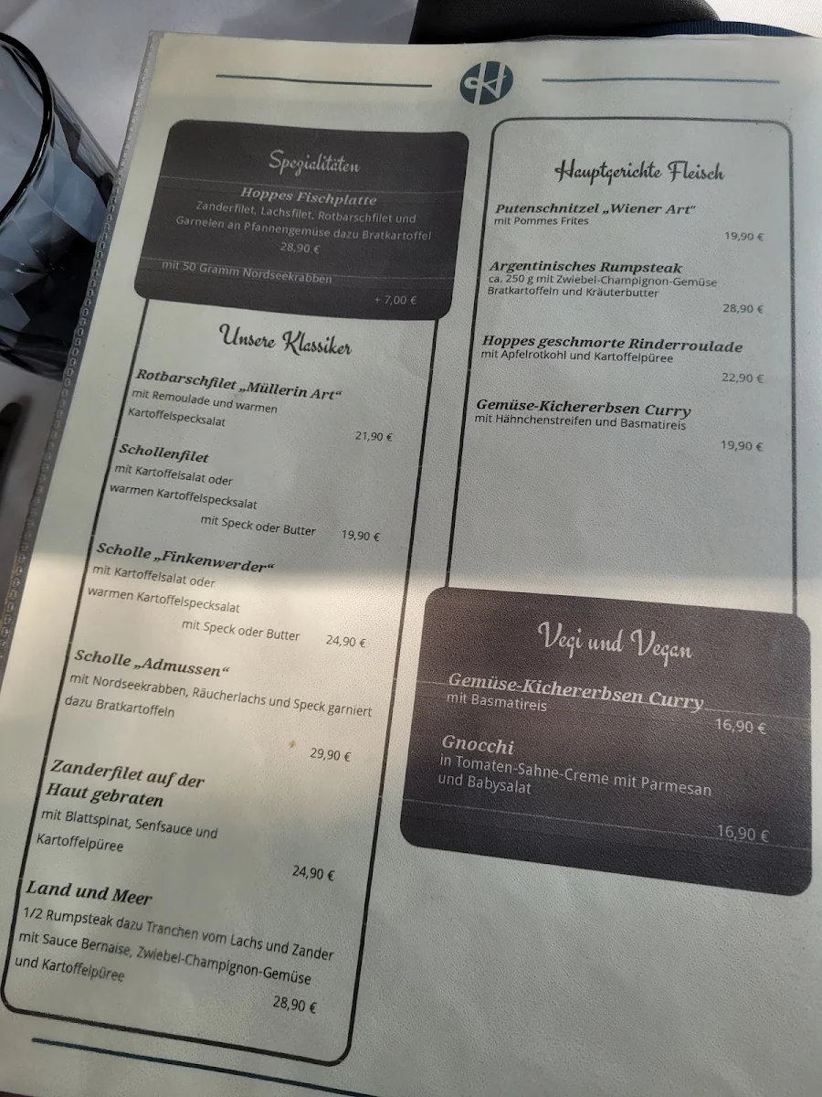 Speisekarte, Hoppe’s Restaurant