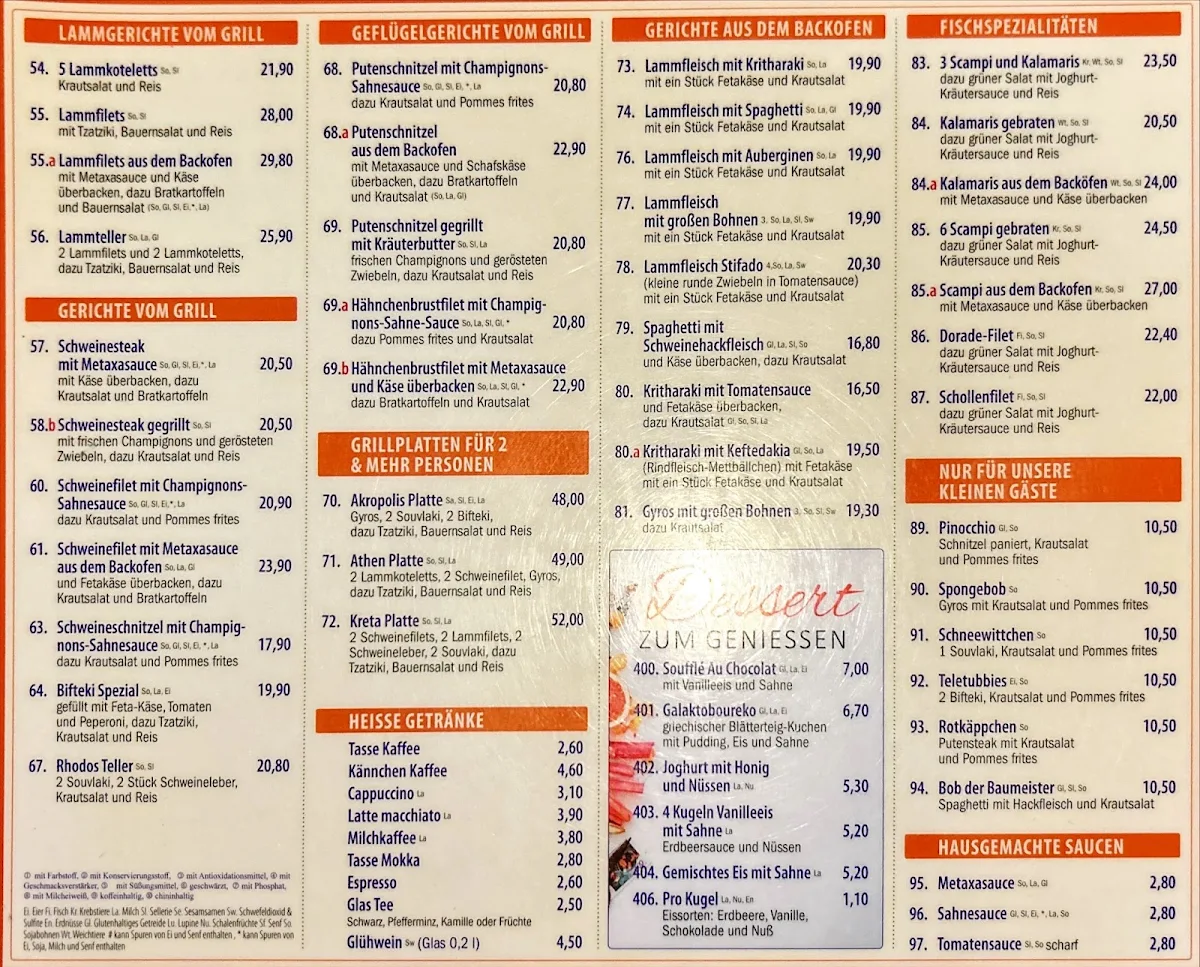 Speisekarte, Restaurant Kreta