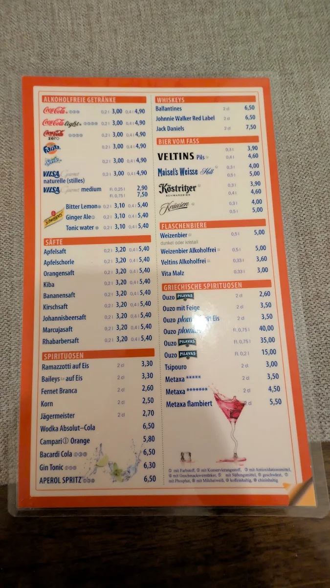 Speisekarte, Restaurant Kreta