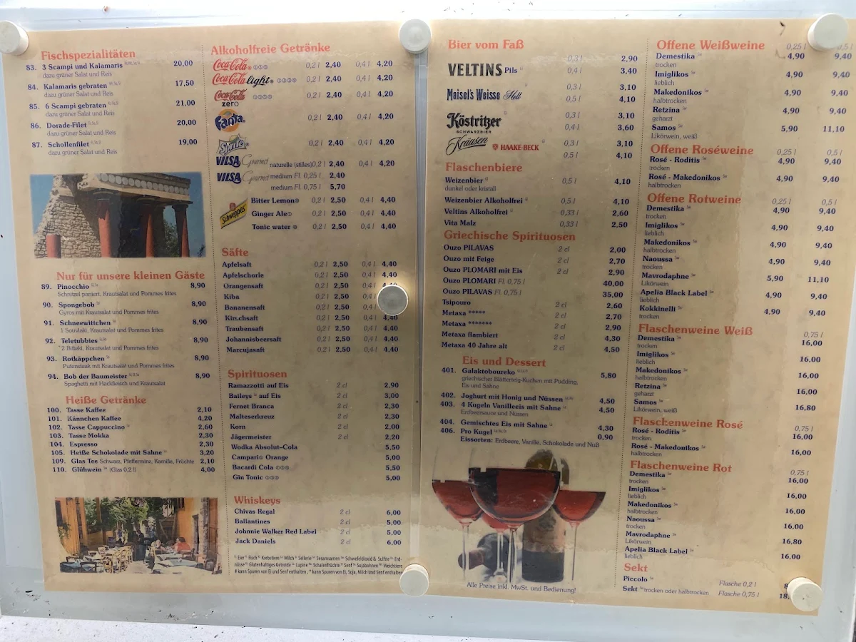 Speisekarte, Restaurant Kreta